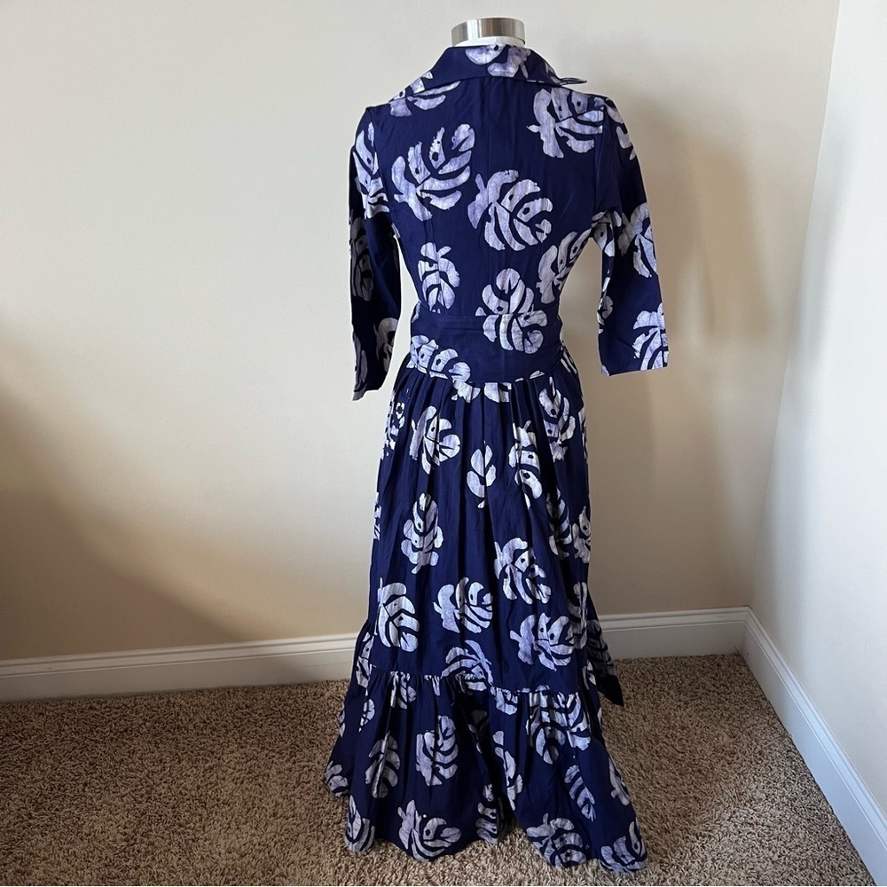 New! Sika Purple Leaf Print Cotton Maxi Shirt Dress 17509 - Picture 5 of 11